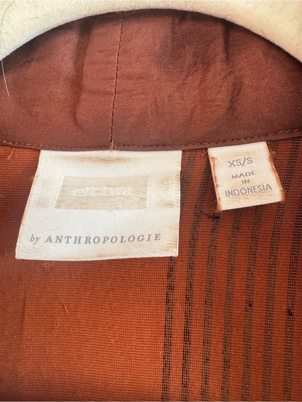 Anthropologie Rust Brown Striped Velvet Duster/Kimono w/ Pockets - Picture 7 of 13